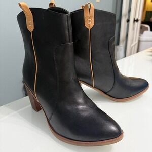 MIA Black faux leather ankle boots with tan accents